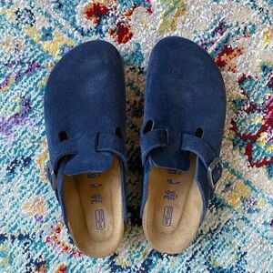 Navy Birkenstock Suede Clogs
